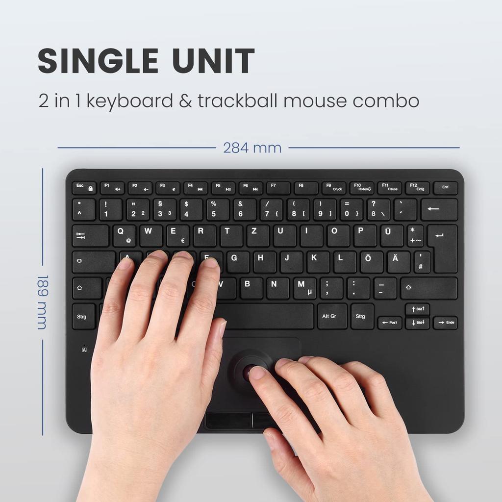 Perixx PERIBOARD-526 US Wired Mini USB Keyboard with Trackball - Scissors, 28.4 X 18.2 X 2.8 Cm, Built-in Dual USB Hub, Black, US Layout