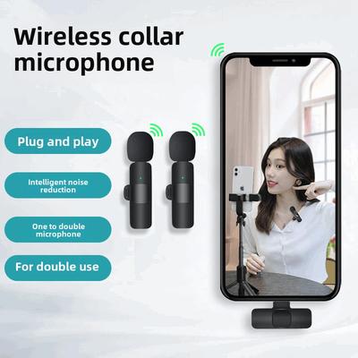 Wireless Lavalier Microphone Portable Noise Cancelling Audio Video Recording Mini Mic for IOS Android Plug-and-Play