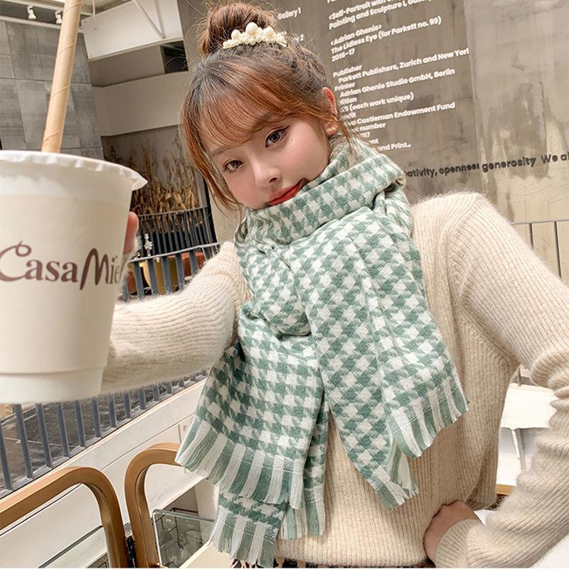 Black and White Houndstooth Plaid Scarf for Women Winter Warm Korean Version Versatile Long Imitation Cashmere Scarf Shawl Dual Use
