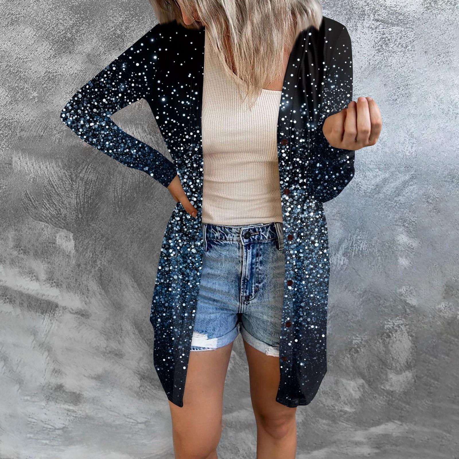 

Жіноче модне повсякденне пальто з кардиганом із принтом і довгими рукавами середньої довжини L