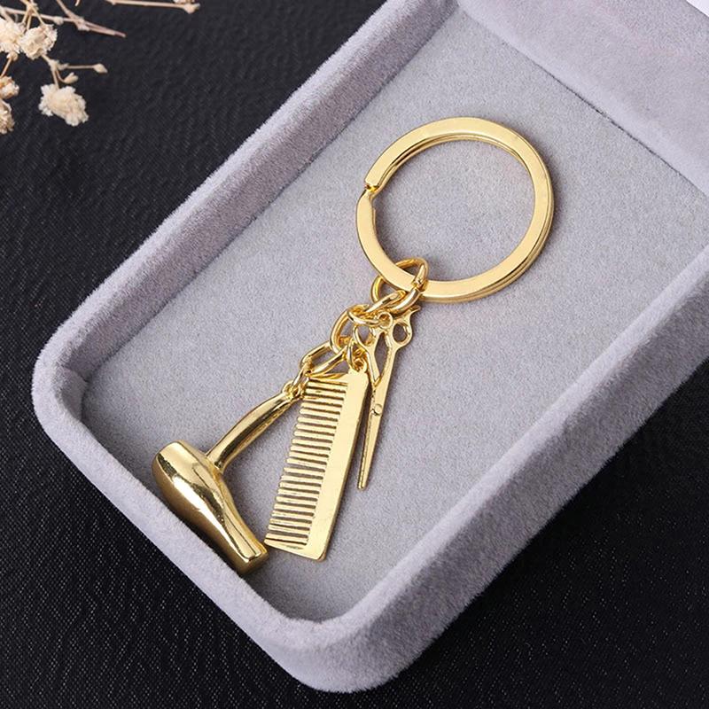 Barber Shop Tools Key Ring Hair Dryer Scissors Comb Pendants Simulation Keychain