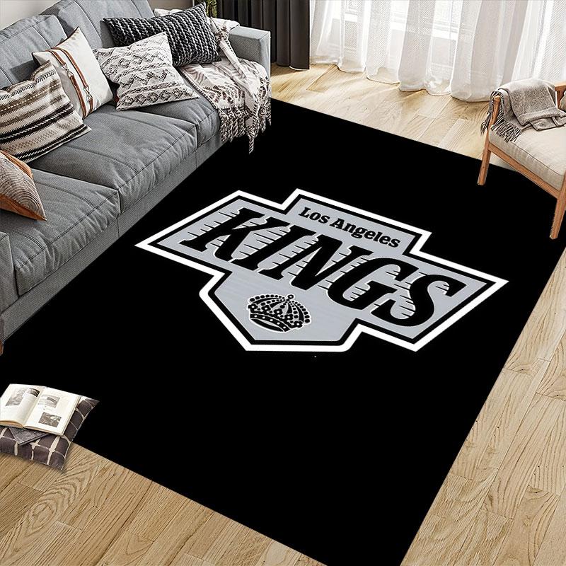 LA Kings Flannel Printed Carpet, Home Sofa Decoration for Living Room & Bedroom, Non‑Slip Play Flannel Floor Mat for Game Room