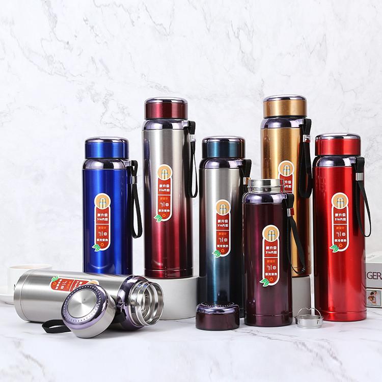 Stainless Steel Insulated Travel Mug With Tea Separator And Carrying Rope For Outdoor Use