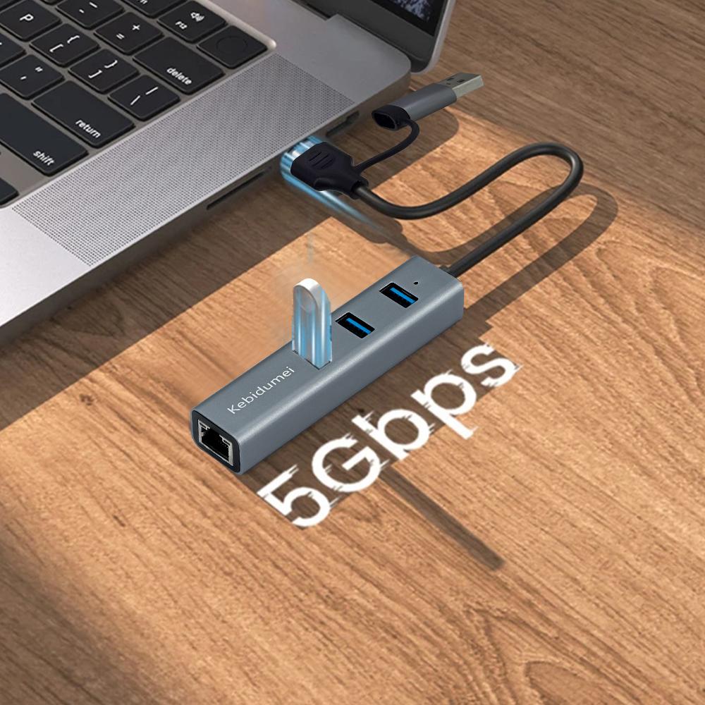 USB 3.0 Type C HUB 1000Mbps Ethernet Adapter USB 3.0 Network Card to RJ45 Lan Hub for MacBook Laptop Computer