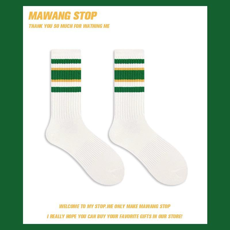 

Women s Autumn & Winter Striped Mid-Calf Sports Socks - College Style, Solid Color, Non-Pure Cotton. Perfect Pairing with Shark Pants. One Size Bare Socks