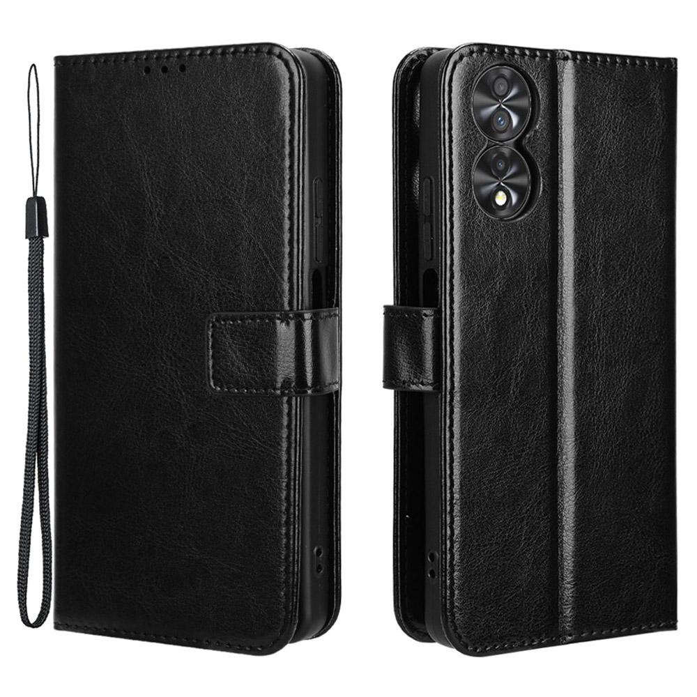 

For TCL 40 Nxtpaper 4G Phone Case Crazy Horse PU Leather Wallet Stand Cover Black