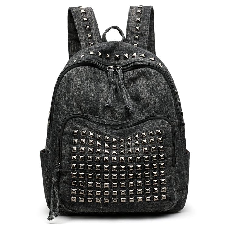 Denim washed rivet backpack large capacity backpack