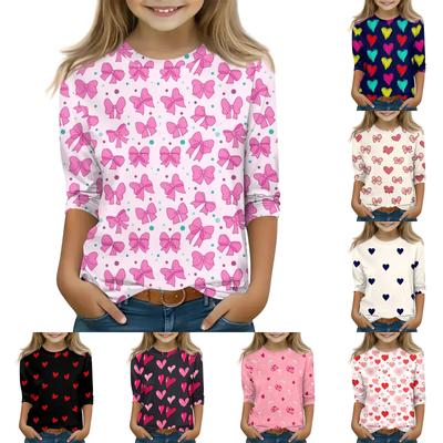 Bedruckte Oberteile für junge Mädchen von 5–16 Jahren, Rundhalsausschnitt, 3/4-Ärmel, T-Shirts, trendige Oberteile, Outfit-T-Shirts
