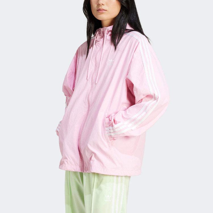 Adidas Originals Three-Stripe Logo Embellished Long Sleeve Jacket Soft Casual Daily Sports Outerwear Women Pink IR8098