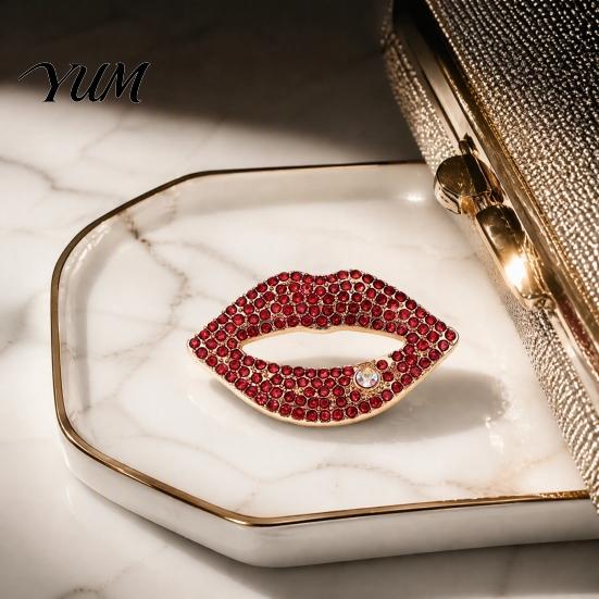 Clothing Pins Sexy Rhinestone Lip Brooch for Women, Red Shape Lapel Alloy Bags Pin Pin, Accessory Suits Coats Scarves Shawls Bag Decoration