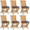 vidaXL Folding Chairs with Anthracite Cushions, 6-piece Set, Solid Wood Teak Wood