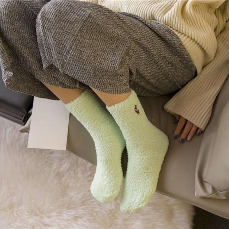 Winter Embroidery Deer Thickening Cotton Women Socks Plush Warm Funny Sleep Cute Sock