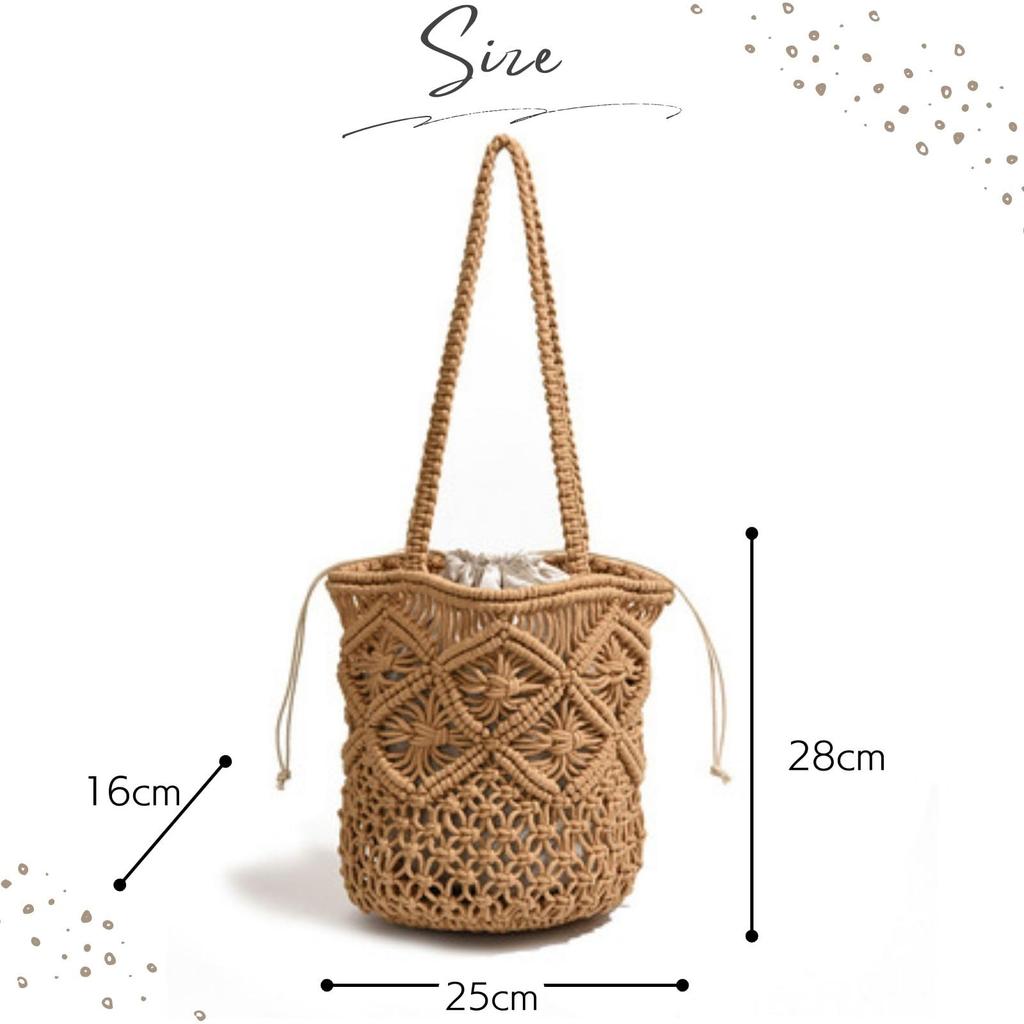 Harujio Basket Elegant and Stylish for Macrame Tote Woven Stylish and Cute Macrame White and Shoulder Summer Perfect for Yukata and Mesh Bag Bag,