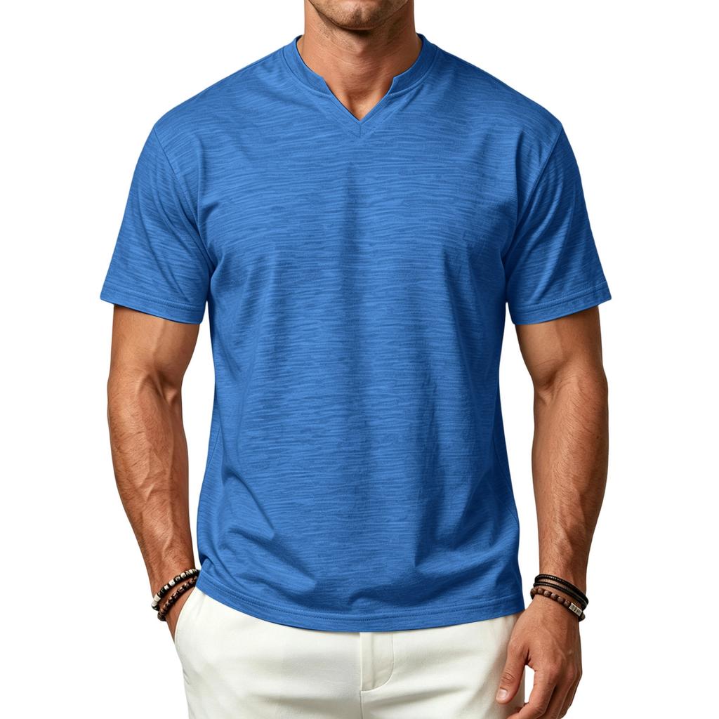 Camiseta lisa de manga corta con cuello en V para hombre, Camiseta de color transpirable de secado rápido, Disponible en varios colores para uso casual diario