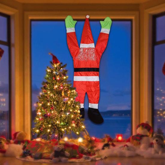 Large Christmas Santa Claus Ornaments Cute Climbing Santa Hanging Decoration for Outside Roof Window Wall Decor