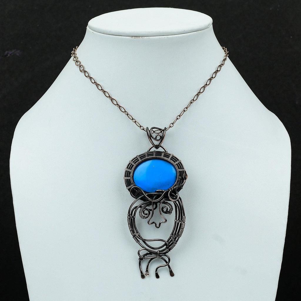 Sleeping Beauty Turquoise Pendant Copper Wire Wrapped Gemstone Pendant Wire Wrap Jewelry Handmade Ethnic Pendant Copper Jewelry Gift For Her