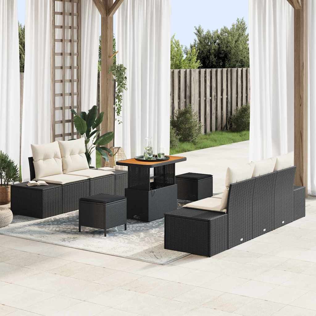 Garden Sofa Set with Cushions 8 pcs Black Poly Rattan