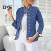 Damen Jeansjacke, langärmelig, ausgefranster Saum, dehnbare Jeansjacke, schmal geschnitten, Button-Down-Kurzer Jeansmantel