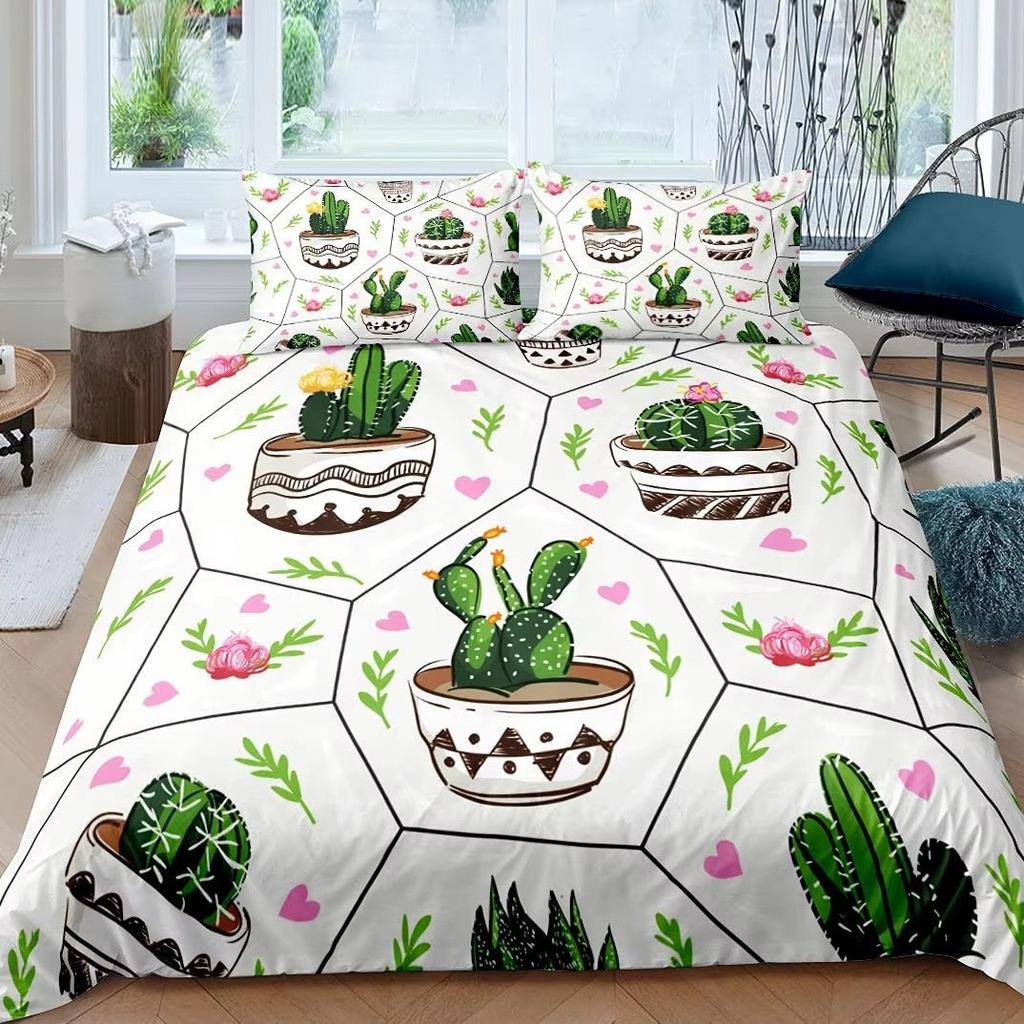 Green Cactus Down Comforter Set Bedding Set 3-piece Duvet Cover Set