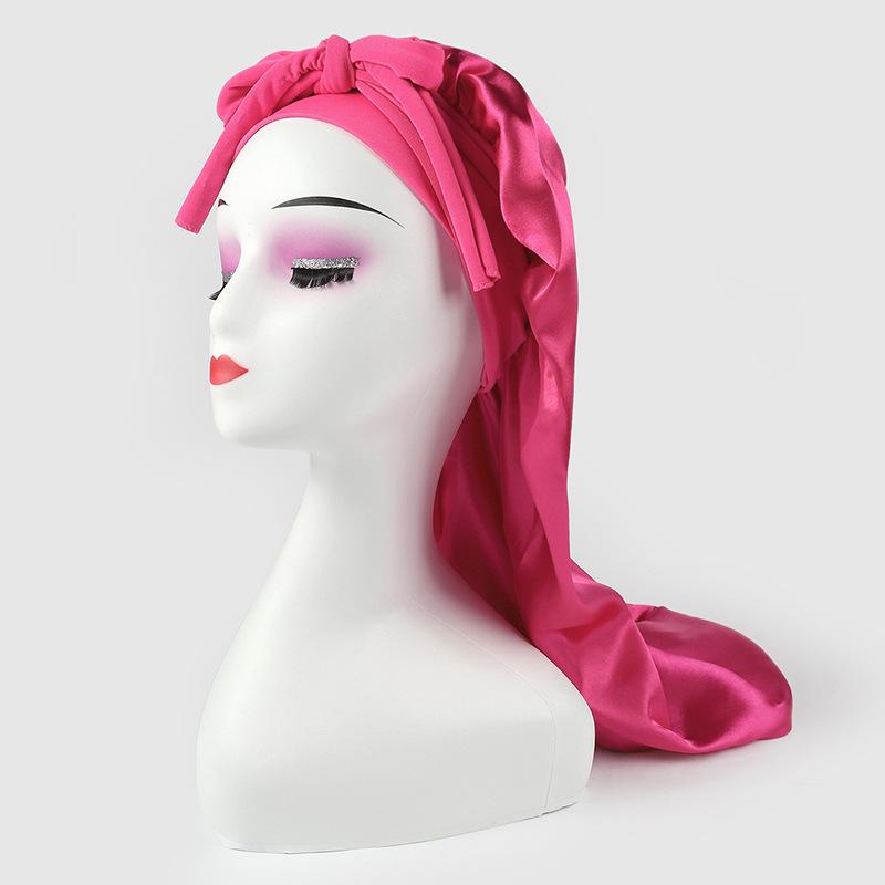 Touca Longa de Cetim de Seda para Mulheres - Proteção Capilar com Laço