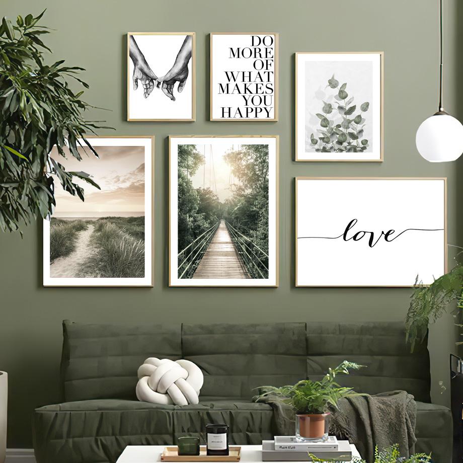 Sunrise Beach Hanging Bridge Eucalyptus Flower Cactus Wall Art Print Canvas Painting Nordic Posters Picture Living Room Decor