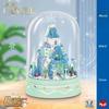Music Snow Castle Mini Building Blocks DIY Toy with Fan Snow Effect Acrylic Cover Perfect Home Decor Gift for Kids Adults