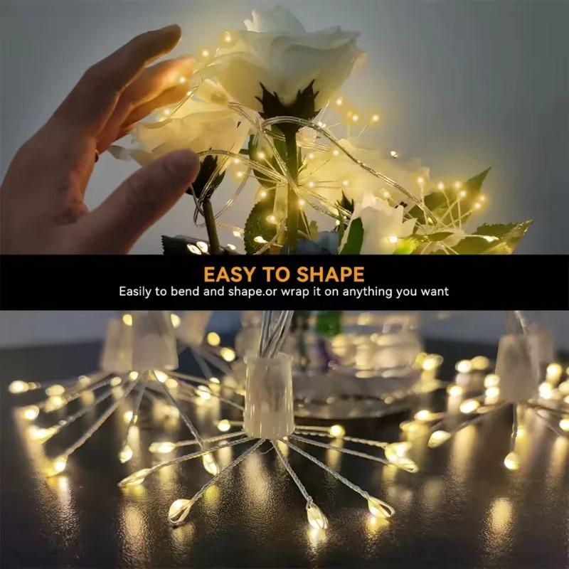 LED  Fireworks Light Solar Indoor Fairy Garden Lights 8 Lighting Modes DIY Starburst Solar Lamps Holiday Decorative Lights 3 Lighting Color