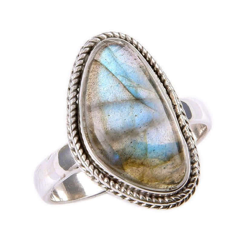 Pierre Gemme Labradorite Naturelle Argent Sterling Massif 925 Bijou Bague Taille 7 H6a91