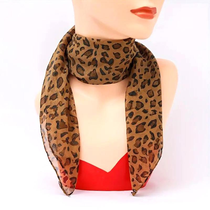 1ks ozdobný pásek do vlasů šátek s leopardím potiskem Šifon čtvercový šátek na ochranu před sluncem Vintage