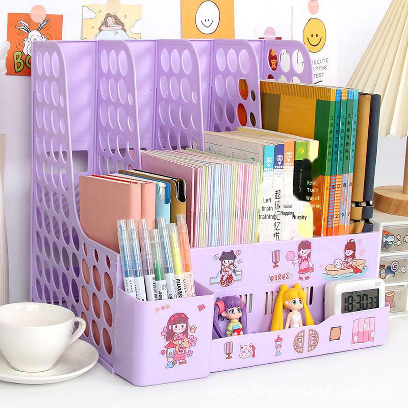 "Office Desk Organizer: File Rack, Basket, Folder Tray, Student Book Stand"