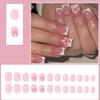 Elegant 3D Raised Flower Press On Nail Pink French Tip Fake Nail Plastic Comfortable Reusable False Nail For Daily Use