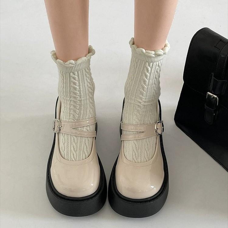 Fench Retro Ankle Buckle Platform Pumps Women Japanese Style Patent Leather Mary Jane Shoes Woman Punk Thick Heels Lolita Shoes