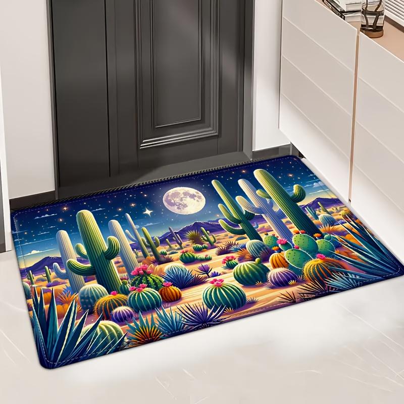 

[1pc Moonlight Cactus Non-Slip Mat] 1pc Moonlight Cactus Colorful Non-Slip Washable Polyester Mat, 0.47inch Thick Absorbent Fati 40x60cm