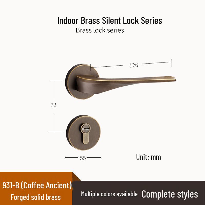 Brass Indoor Magnetic Silent Door Handle for Bedroom & Bathroom