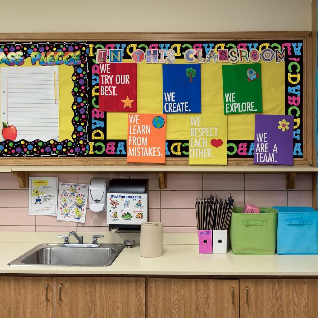 82Ft Black Brights Classroom Bulletin Board Border 72Pcs Colorful Chalkboard Border Trim Stickers for Back to School Office Decor