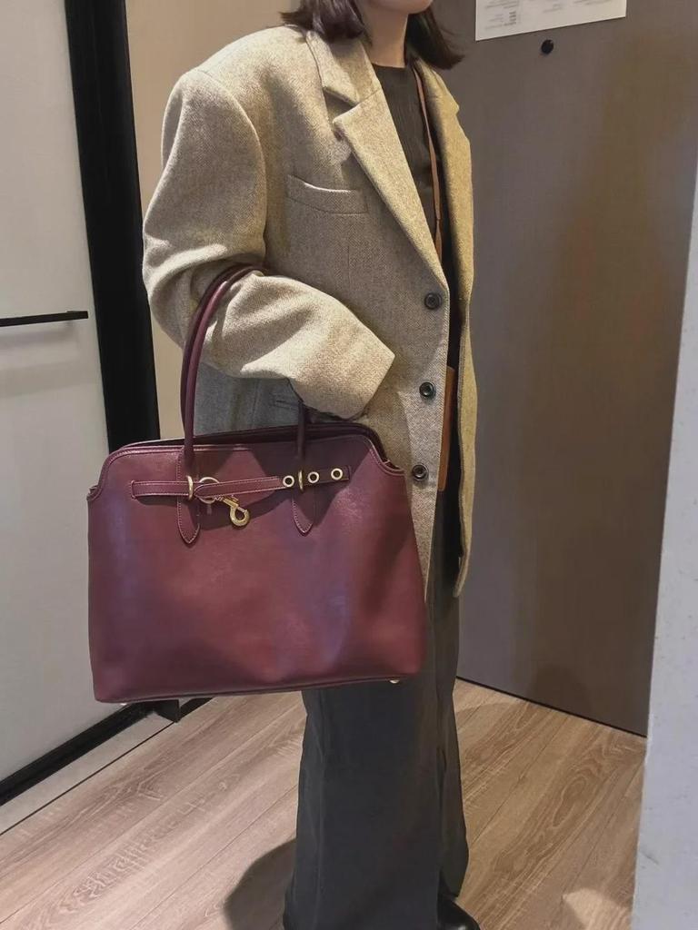 Vintage Koeienhuid Leer Bowling Tote Handtas - Schouder & Onderarm Tas