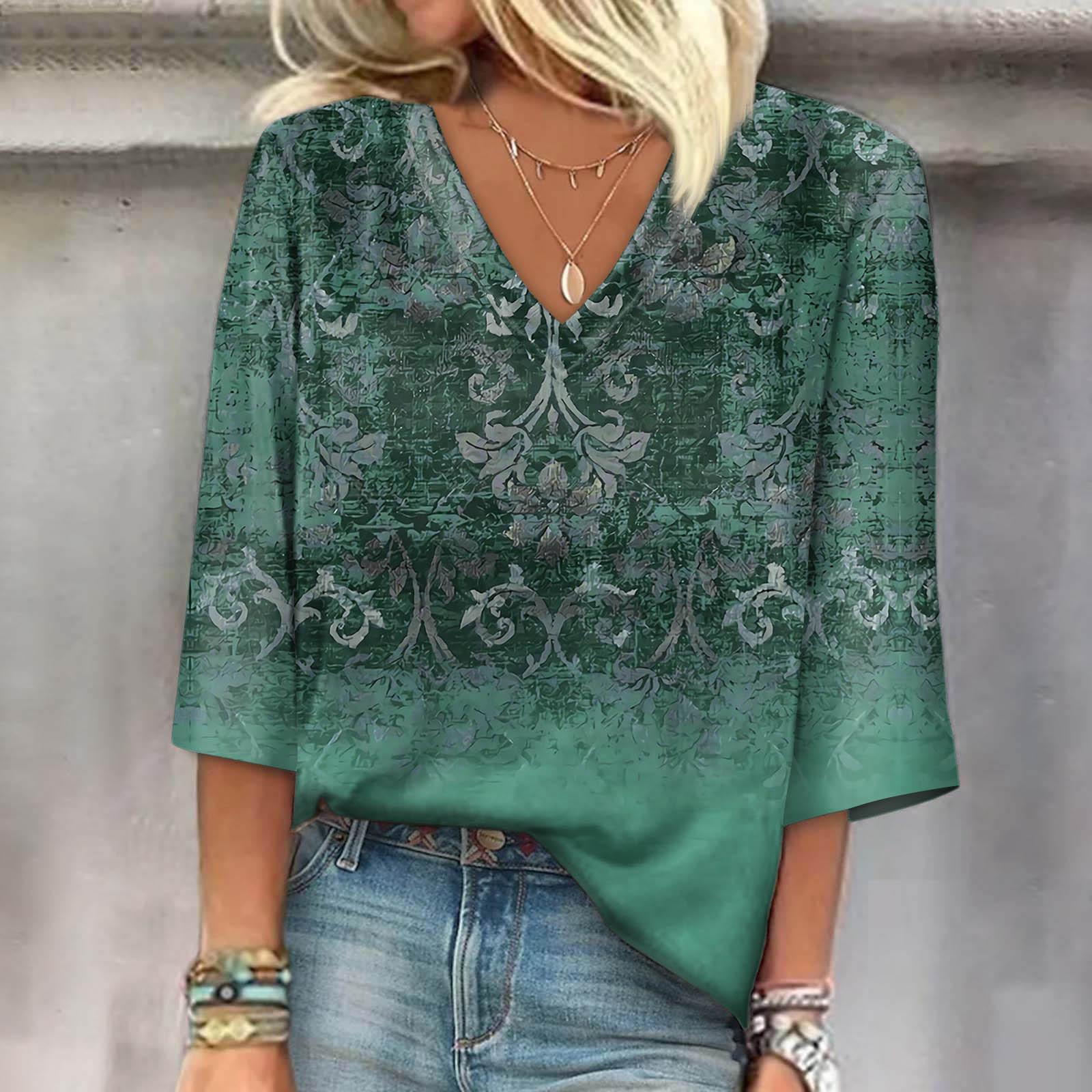 

Женские рубашки, свитер с рукавом 3/4, дышащий, неровный подол, принтованный, с V-образным вырезом, короткий рукав, принтованные топы, свитера, повседневные свободные принтованные топы XL