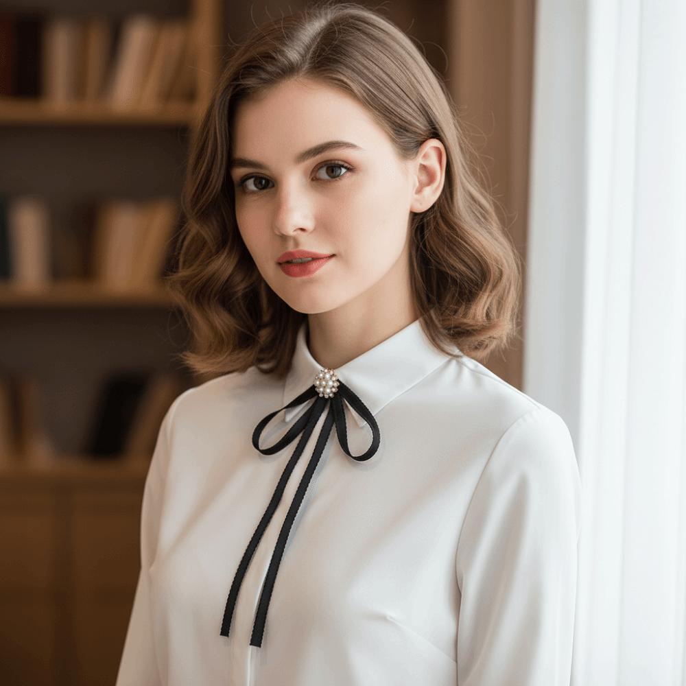 Pearl Black Ribbon Pin Solid Color Funerals Memorial Pin Simple Black Bow Necktie  Girl