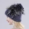 Brand Women Genuine Rex Rabbit Fur Hats Winter Rex Rabbit Fur Beanies Striped Top Flower Fox Fur Warm Real Fur Knit Caps