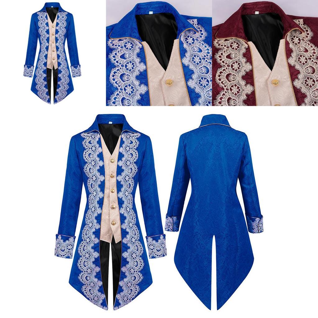 High-quality Polyester Steam Punk Jacket With Lace Details For Men