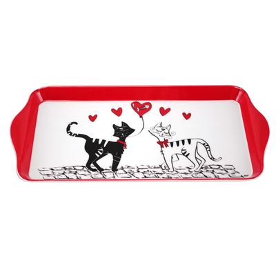 [A2546] - Kuchenplatte Melamin 'Katzen' schwarz rot weiß - 30. 5 x 15 cm