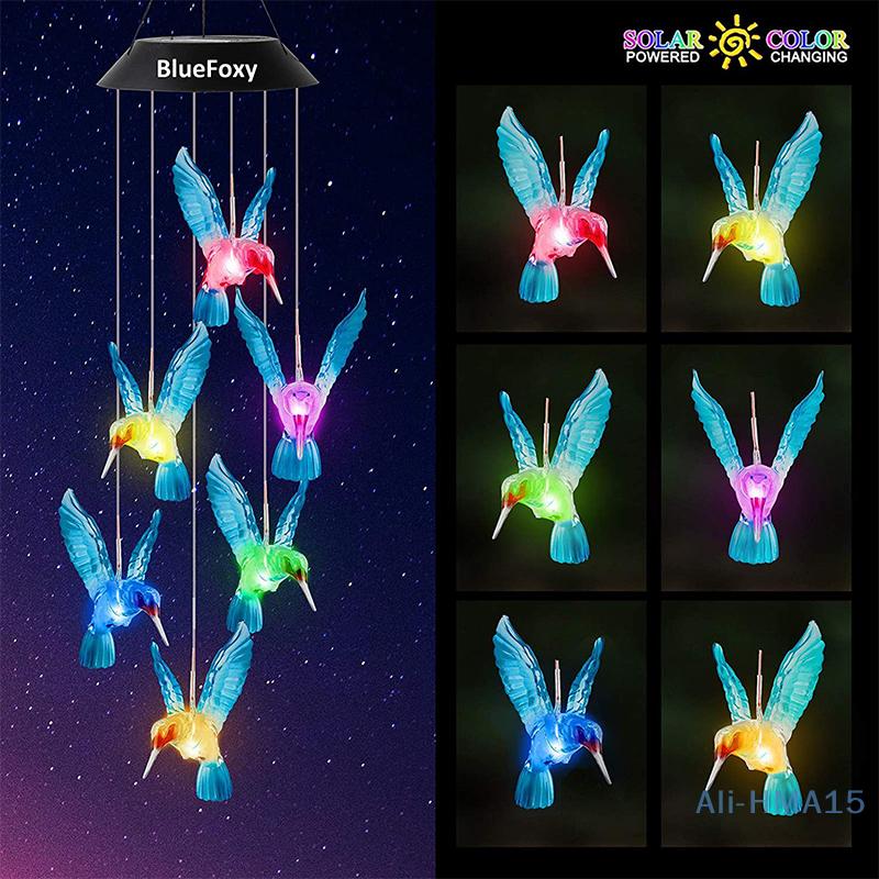 Blue Wind Chimes Solar Power Generation For Courtyard Outdoor Decoration Wind Chimes Pendant Solar Hummingbird Wind Chime