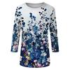 Damen Blume Muster Freizeit Drei Viertel Ärmel Rundhals Oberteil Leicht Bequem Bluse für den Alltag