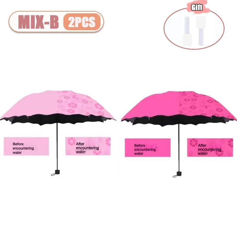 1-2PCS Portable Creative Water Flowering Umbrella Manual Black Coating UV Protection Sun Rain Dual Use Folding Parasol