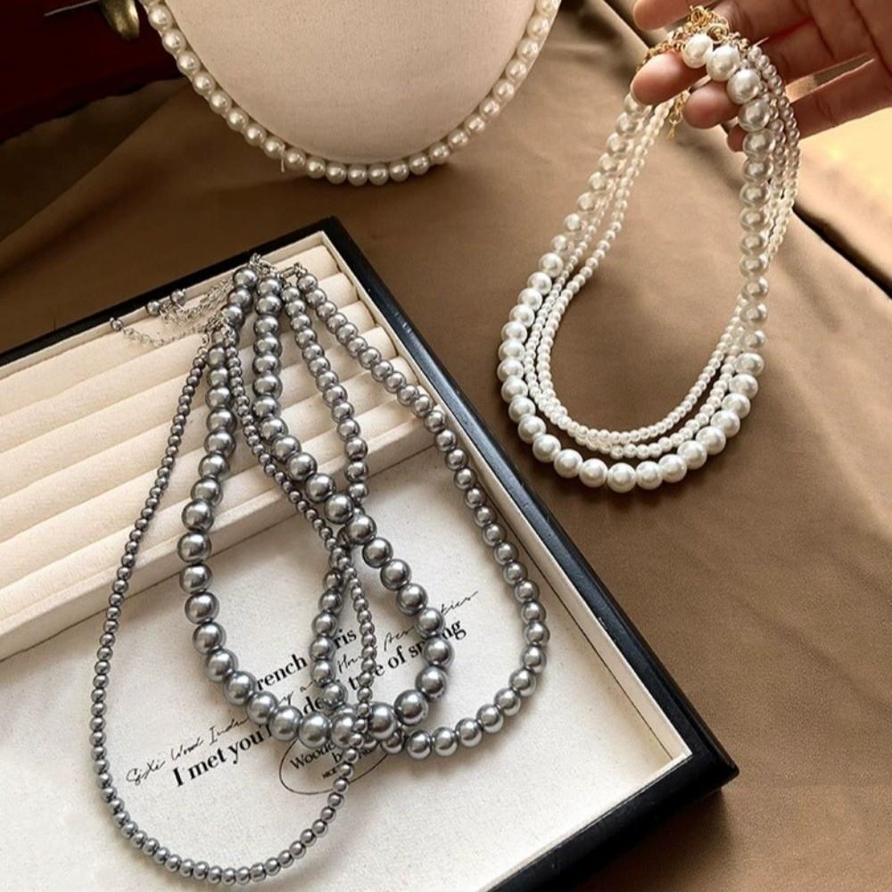 Beads Gray Pearl Necklace Imitation Clavicle Chain New Beaded Choker  Women