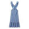 Summer New Women's European and American Style Heavy Industry Cotton Embroidery Stacked Decorative Blue Hollow Out Sexy Sweet Dress
