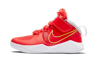 Team Hustle D 9 LI Hook and Loop Mid Top Children's Basketball Shoes Red Yellow Children Aged 3 7 Years Old CT4063-600