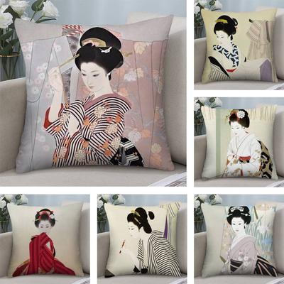 Classic Japanese Lady Pillow Case Plush Fabric Soft Double Sided Print Sofa Cushion Cover Throw Pillow Covers