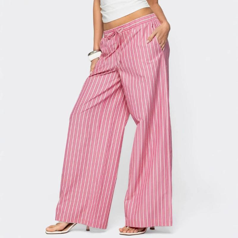 Autumn New Fashion Women's Striped Lace-up Thin Straight Casual Casual Versatile Trousers