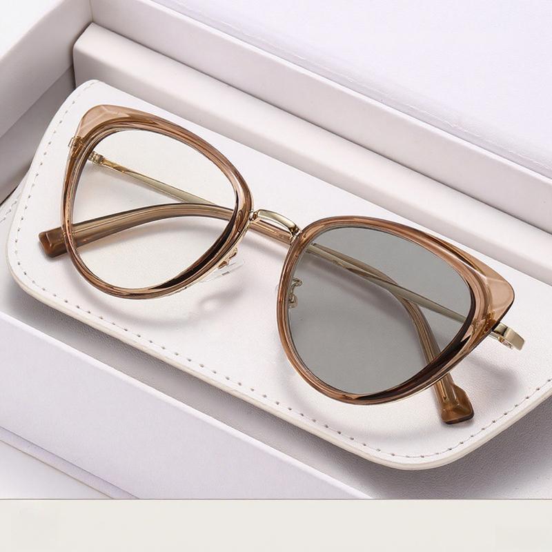 Metal Retro Cat Eye Photochromic Myopia Glasses Fashionable And High-End Large Frame Anti Blue Light Glasses Diopter To +4.0